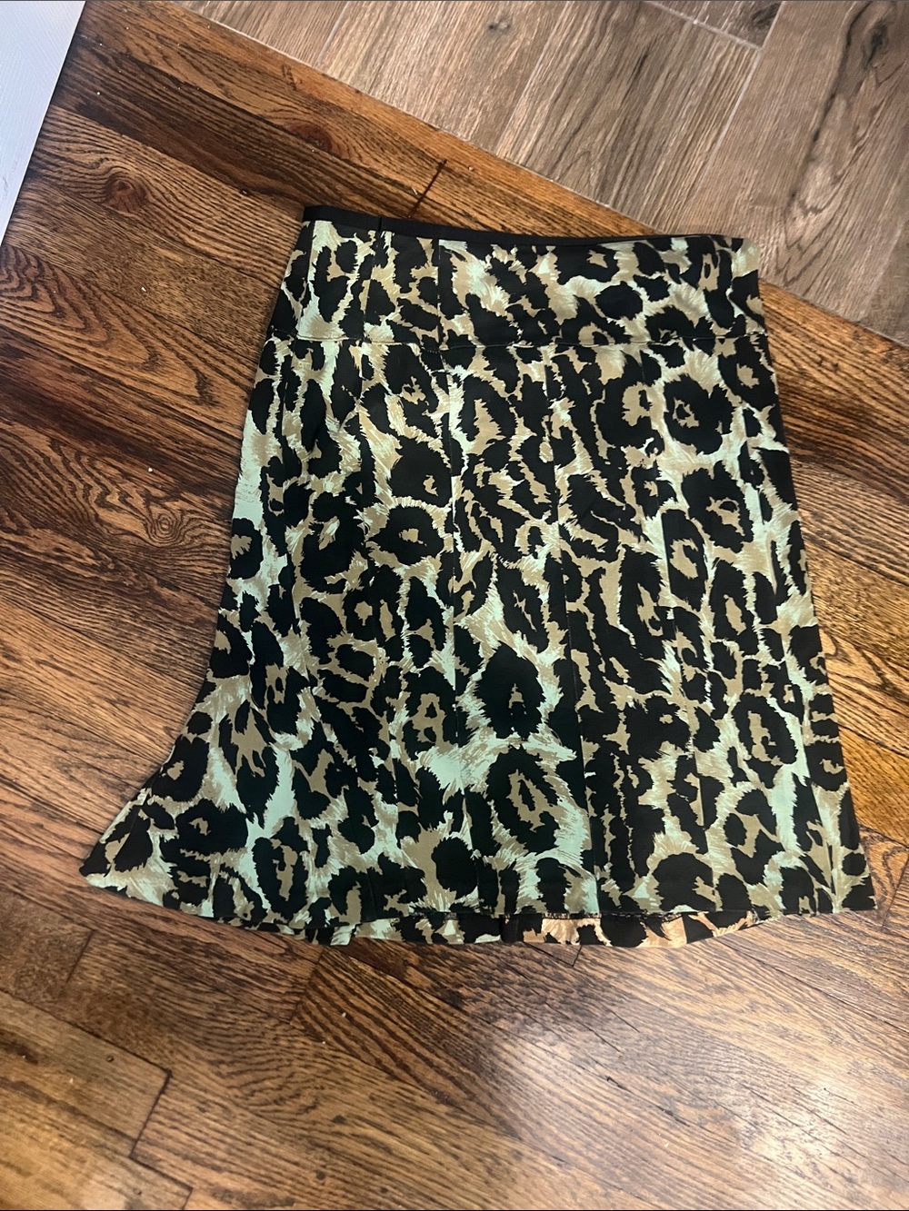 Diane Von Furstenberg Mint and Black Leopard A-Line Skirt